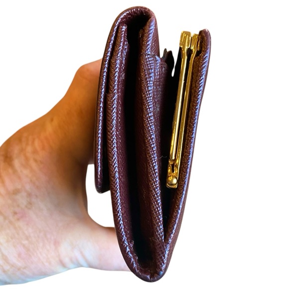 PRADA Maroon Saffiano Leather Flap Close Gold Tone Kisslock Continental Wallet - Picture 9 of 16